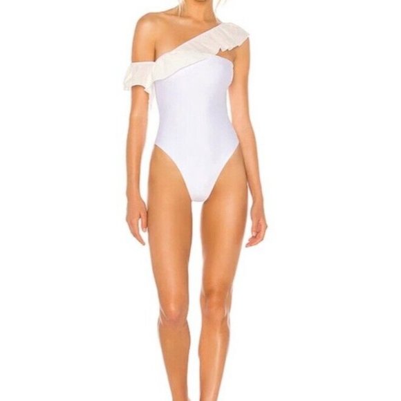 Tularosa Other - Tularosa Swimsuit Women's Sz XXS White Kimber One Piece Shoulder Ruffle $148 Nwt